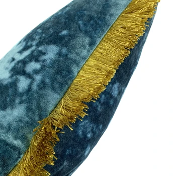 Vintage Solid Albastru Strălucitor, Verde Moale de Gheață Pernă de Catifea Acoperi Franjuri de Aur Decorative Canapea Pernă 45 x 45cm