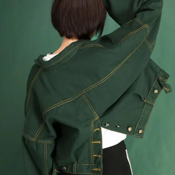 Femei jacheta denim harajuku top hip hop trunchiate verde denim jachete femei toamna bază geaca de blugi 2018 femei KK2446