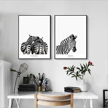 Alb Negru Animal Zebra Imagine Home Decor Nordic Panza Tablou Living, Dormitor Wall Art Print Poster Minimalist Pictura
