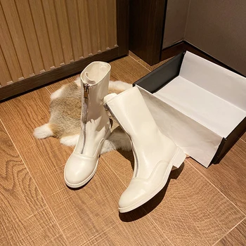 Retro din Piele de Iarna pentru Femei Cizme Glezna 2020 Moda Frontal cu Fermoar pentru Femei cizme Cald Doamnelor Pantofi botas de mujer ay19