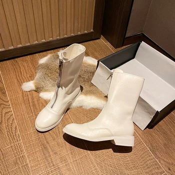 Retro din Piele de Iarna pentru Femei Cizme Glezna 2020 Moda Frontal cu Fermoar pentru Femei cizme Cald Doamnelor Pantofi botas de mujer ay19