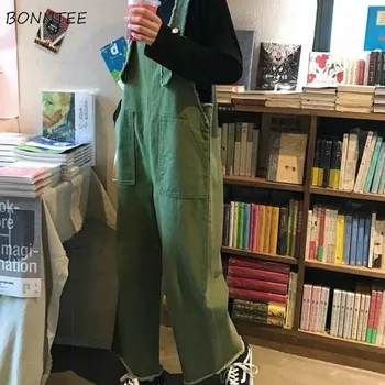 Salopete Femei Vrac Buzunare din Denim BF Ulzzang coreeană Stil Casual Vintage de Înaltă Calitate Femei de Toate-meci de Streetwear Solid Simplu