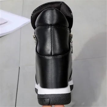 Adidasi Femei Primavara Toamna Ridicat Sus Glezna Cizme pentru Femei Pantofi Casual Pană cu Fermoar Lateral Platforma de Moda Adidas alb negru 40