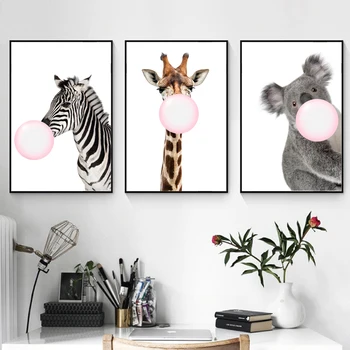 ZeroC Bubble Kawaii Pictura de Girafa Arta Panza de Imprimare Poster, Zebra Poza Perete pentru Camera de zi de Decorare Koala decor Acasă