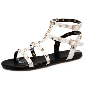 BeckyWalk Plat Femei Sandale Nituri Gladiator Sandal Femei Pantofi de Vara pentru Femeie de Moda Doamnelor Pantofi pentru Plaja 4 Culori WSH2782