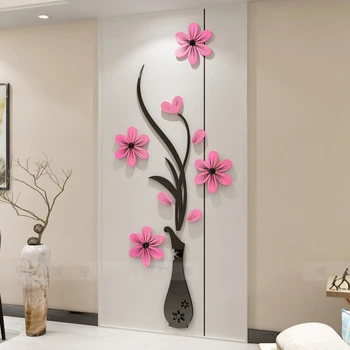 Eleganta Vaza de Flori de Perete Autocolant 3D Acril Decor Pentru Perete Hol Artă Tapet Living Sufragerie DIY Decalcomanii de Perete