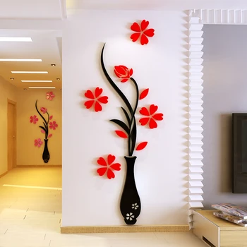 Eleganta Vaza de Flori de Perete Autocolant 3D Acril Decor Pentru Perete Hol Artă Tapet Living Sufragerie DIY Decalcomanii de Perete