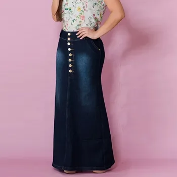Femei Casual Fața Butonul Spălate Denim-linie Fuste Lungi Fusta Jean Fuste Femei Jupe Femme Faldas Mujer Moda Fusta Maxi