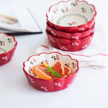 Castron Ceramic 6 Inch Castron Salata Drăguț Mic Dejun Cherry Bomboniere Sub Geamuri Flori În Formă De Castron De Bucatarie Tacamuri