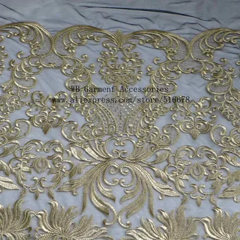 Nou stil de moda de înaltă calitate bej/alb/aur negru de fundal mare model de broderie rochie de mireasa dantela tesatura de curte