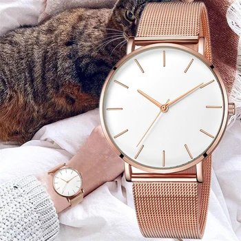 Centura de plasă ultra-subțire Minimalist Sport Femei ceasuri a Crescut de Ceas de Aur Montre Femme 2019 Regalos relojes para mujer de vânzări Directe