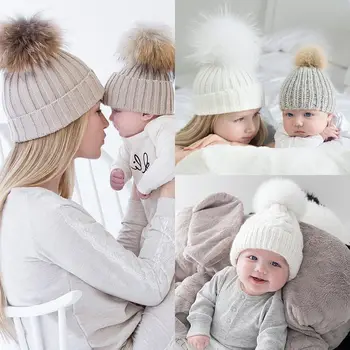 PUDCOCO cele mai Noi Hot 2 BUC Mama Mama+Copil Tricot Pom Bobble Pălărie de Lână Copii Fete Băieți Cald Iarna Căciulă Capace