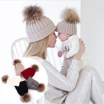 PUDCOCO cele mai Noi Hot 2 BUC Mama Mama+Copil Tricot Pom Bobble Pălărie de Lână Copii Fete Băieți Cald Iarna Căciulă Capace