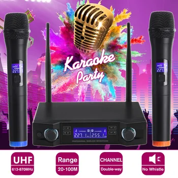 Microfon Wireless UHF Sistem Dinamic 2 Canal 2 Handheld Karaoke Microfon Cardioid Profesional
