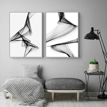 Stilul geometric de linii dinamice abstract alb-negru minimalist, sufragerie, camera de zi Nordic pictura decorativa