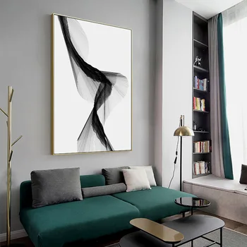 Stilul geometric de linii dinamice abstract alb-negru minimalist, sufragerie, camera de zi Nordic pictura decorativa
