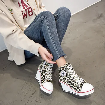 2019 Noi Leopard De Panza Pantofi Pentru Femei Cu Toc Pene Pompe De Pantofi De Lux Pentru Femei Platforma De Moda Casual Zip Plus Dimensiune 35-43