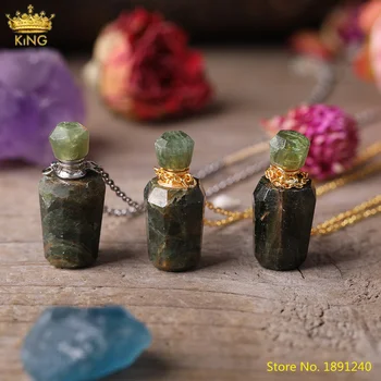 Verde Natural Jades Aur, Argintii, Sticla De Parfum Pandantiv Colier Moda Femei Pietre Pretioase Ulei Esențial Difuzor De Sticla Bijuterii