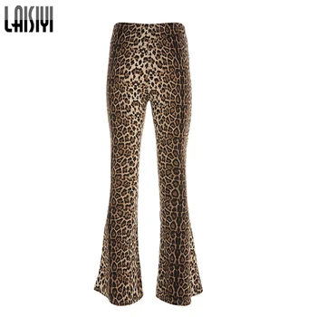 LAISYI Vara Pantaloni Largi de Moda din piele de Sarpe Tipărite Strechy Pantaloni cu Talie Înaltă Leopard Clopot-fund de Fitness Pantaloni ASPA5