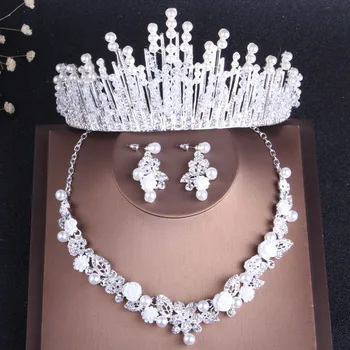 Cristal De Lux Mireasa Perle Seturi De Bijuterii Stras Cravată Coliere Cercei Tiara Nigerian Africane Margele Bijuterii De Nunta Set