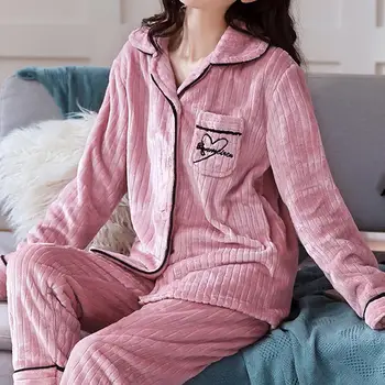 ZITY Monofazate de Culoare Satin Catifea Sexy Femei Pijamale Moda 2 buc /Lot Toamna Iarna Cald Homewear Costum de Pijama Pentru Femei