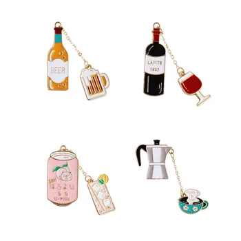 Transport gratuit 12buc/lot moda bijuterii accesorii de metal email Distractiv cafea, bere, suc, vin rosu metal brosa pin decorative badg
