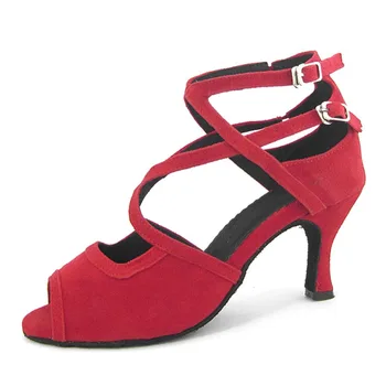 Profesionale de Dans latino Pantofi pentru Femeie Sandale Dimensiunea NOI 4-11 Pantofi de Dans Black Red Piele Nubuc Salsa Pantofi Pentru Femeie JYG938