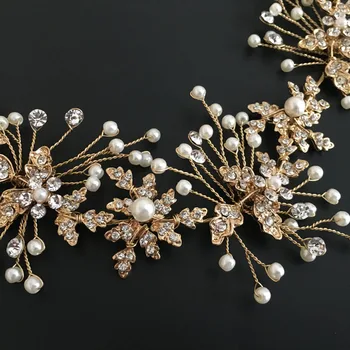 SLBRIDAL Handmade Pietre de Cristal Perle Florale Nunta accesorii de Par Hairband Mireasa de Susținere domnisoarele de Onoare Bijuterii Femei