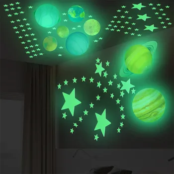 2021 decor de epocă Luminoasă Planete Perete din PVC Autocolante Glow În Întuneric Planete Dormitor Perete Decal декор дома новый год