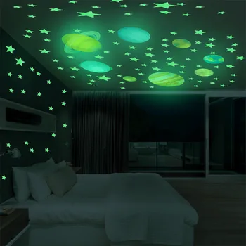 2021 decor de epocă Luminoasă Planete Perete din PVC Autocolante Glow În Întuneric Planete Dormitor Perete Decal декор дома новый год