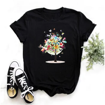 Foarfeci de Vara Femei Fluture Copac Imprimare Harajuku T-shirt 2020 Casual Moda Streetwear Îmbrăcăminte pentru Femei T-shirt