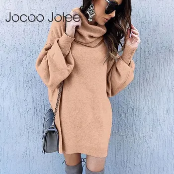 Jocoo Jolee Elegant Rochie Din Tricot De Toamna Iarna Guler Felinar Maneca Lunga Pulover Rochie Vintage Solidă Rochie Mini 2020