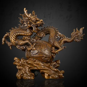 Frumos decor acasă Dragon ornamente din Zodiacul Chinezesc bun augur prosper dragon verde Pământ Sculptură în Lemn ornamente