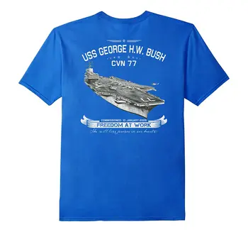 Nimitz-clasa Portavion cu propulsie Nucleară USS George H. W. Bush CVN-77 T-Shirt de Vara din Bumbac cu Maneci Scurte O-Neck T Shirt Mens