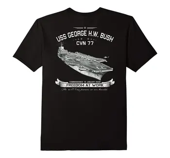 Nimitz-clasa Portavion cu propulsie Nucleară USS George H. W. Bush CVN-77 T-Shirt de Vara din Bumbac cu Maneci Scurte O-Neck T Shirt Mens