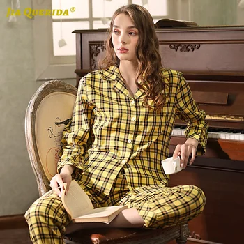 Noi Maneca Lunga, Pantaloni Lungi Chineză Set De Pijama Rândul Său, În Jos Guler Acasă Costum Homeclothes Sleepwear Imprimare Carouri Femei Haine