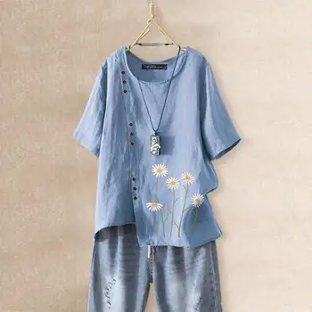 Elegant Imprimate Tricouri Femei Bluza de Vara ZANZEA 2021 Casual cu Maneci Scurte-Tunica de sex Feminin O de Gât Blusas Plus Dimensiune Topuri 5XL