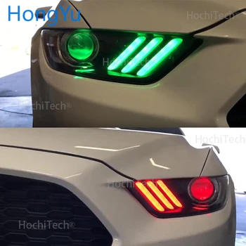 Cele mai recente Faruri Multi-color RGB LED Angel Eyes Inel Ochi DRL control Wireless pentru Ford Mustang 2016 2017 Accesorii
