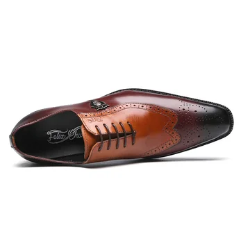 FELIX CHU Design Italian din Piele de Nunta pentru Barbati Wingtip Pantofi Brogue Lace Up Rochie Formale Pantofi Biroul de Partid Oxford Maro