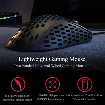 Motospeed N1 Usoare Mouse de Gaming cu Fir USB 6400DPI ZEUS640 Optice Ergonomie Fagure de miere Shell Mouse de Calculator Gamer Pentru PUBG
