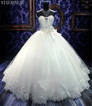 Halat De Mariage Rochie De Bal Alb/Ivory Rochii De Mireasa Printesa De Lux Margele Vestido De Noiva Casamento Rochie De Mireasa