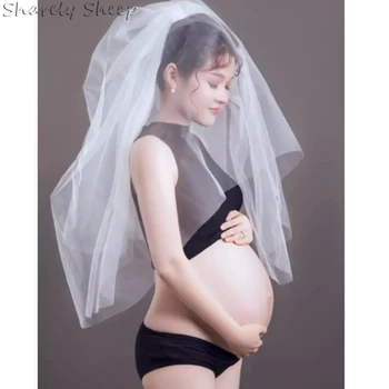 Sedinta Foto de maternitate Rochie de Dantelă Neagră Haine timpul Sarcinii Femeile gravide Fotografie de Sus+Voal Bodysuit Costum baby shower cadou