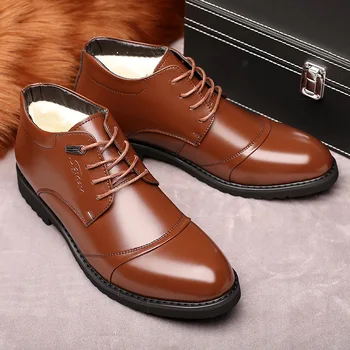 Noi Lucrate Manual Pentru Bărbați Cizme De Iarna Din Piele De Înaltă Calitate Caldă Oameni De Zapada Cizme Glezna Cizme Pentru Oamenii De Afaceri Rochie Pantofi Barbati 2019