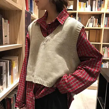 Vesta Femei Kawaii Broderie Roz Fete de Colegiu Tricotaje de Primăvară Cădea Toate-meci Populare coreene Femei fără Mâneci Pulovere