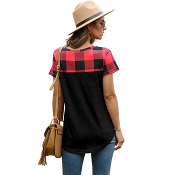 Vara 2020 Nouă Femei de Vânzare Fierbinte Guler Rotund Verifica Despicare T-shirt de Sus