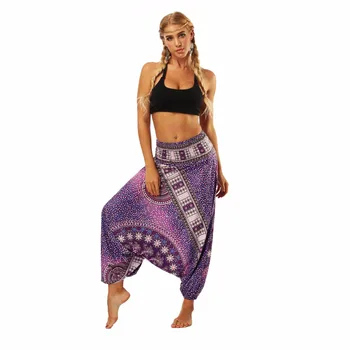 Femei Yoga Pant Indian Vrac Confortabil Moale Harem Pantaloni Amestec Bohemia Imprimeu Geometric Multicolor Pantaloni Largi Picior O Mărime
