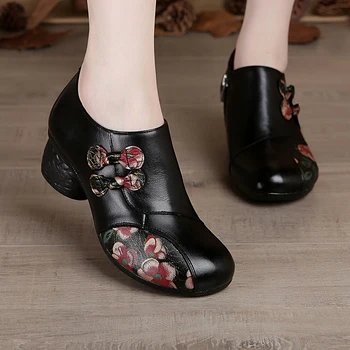 Xiuteng Femeie Mijlocul Tocuri Pantofi Casual flori Pompe Negru Rosu Mov din Piele Pompa 2020 Pantofi de Primăvară Pentru Femei