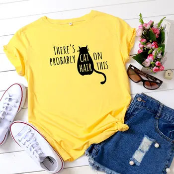 Plus Dimensiune S-5XL Bumbac pentru Femei T-Shirt Loely Cat de Imprimare Tricou Femei O Gâtului Maneca Scurta de Vara Femei Tricou Roz Topuri