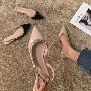 Doamnelor De Înaltă Calitate Nituri Sandale Spate Curea De Culori Amestecate Bareta La Sandale Pentru Rochie De Birou, Pantofi De Piele De Brevet