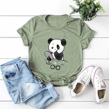 Kawaii Panda Amuzant Imprimare Femei Din Bumbac Tricou Cu Maneci Scurte T-Shirt Femei Topuri Casual Tee Camasi Amuzant T Streetwear